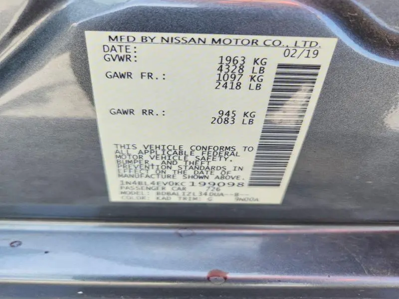 2019 NISSAN ALTIMA SL  