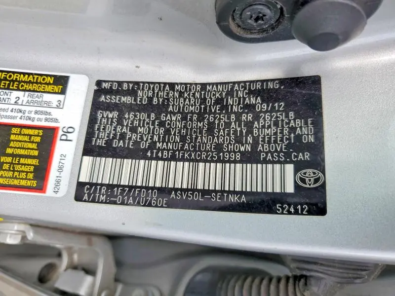 2012 TOYOTA CAMRY LE  
