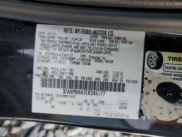 2012 FORD FUSION SE  