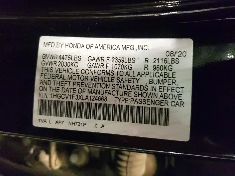 2020 HONDA ACCORD SPORT  