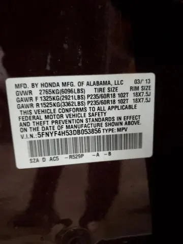 2013 HONDA PILOT EXL