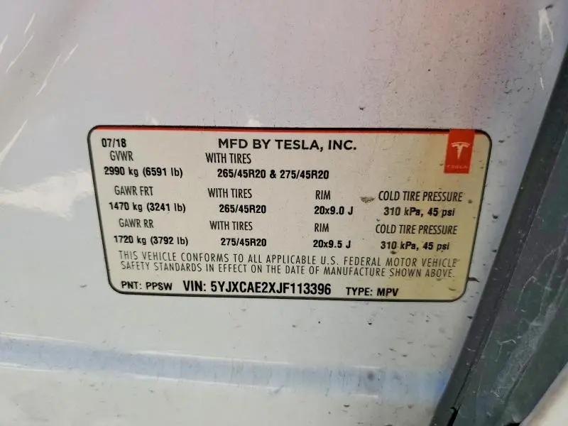 2018 TESLA MODEL X   