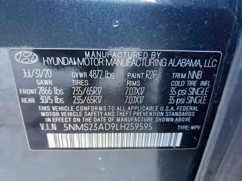 2020 HYUNDAI SANTA FE SE  