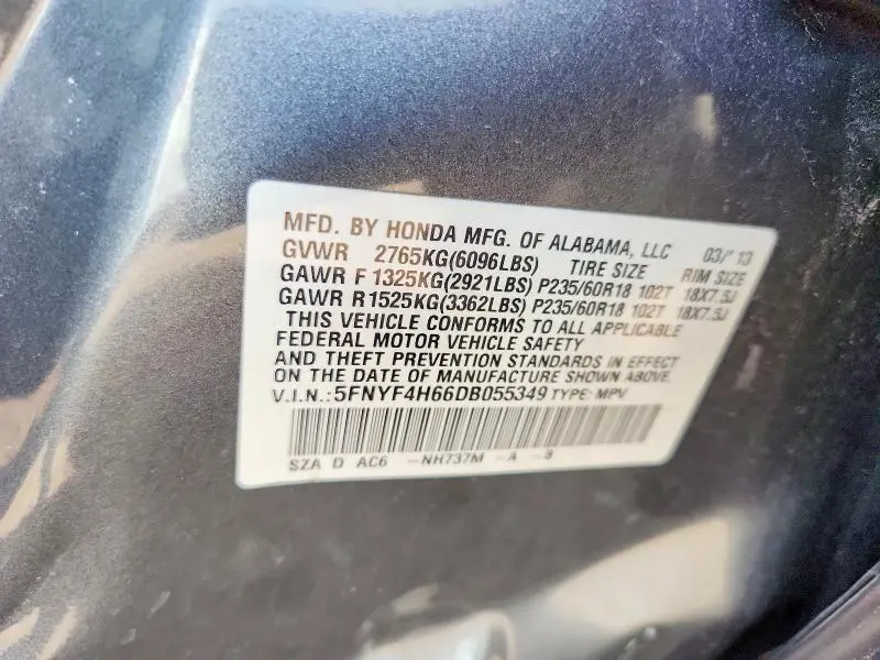 2013 HONDA PILOT EXL  