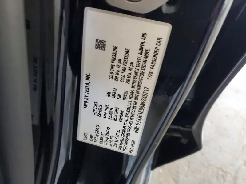 2022 TESLA MODEL 3   