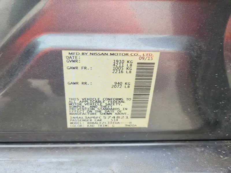 2015 NISSAN ALTIMA 2.5 S  