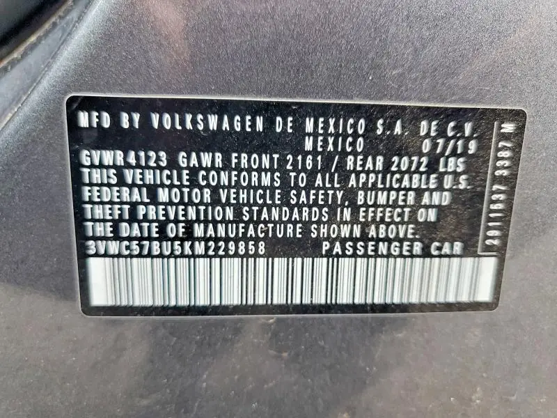 2019 VOLKSWAGEN JETTA S  