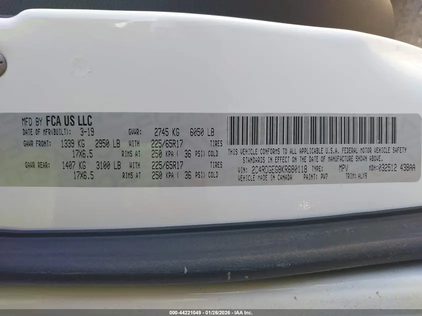 2019 DODGE GRAND CARAVAN GT