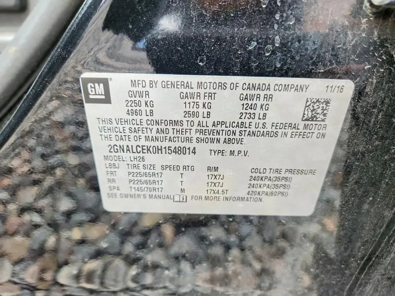 2017 CHEVROLET EQUINOX LT  