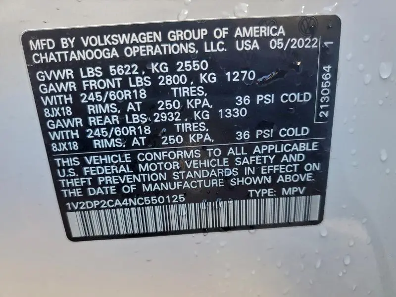 2022 VOLKSWAGEN ATLAS SE  