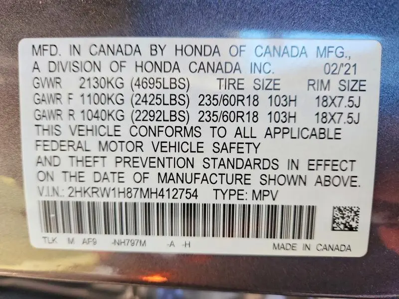 2021 HONDA CR-V EXL  