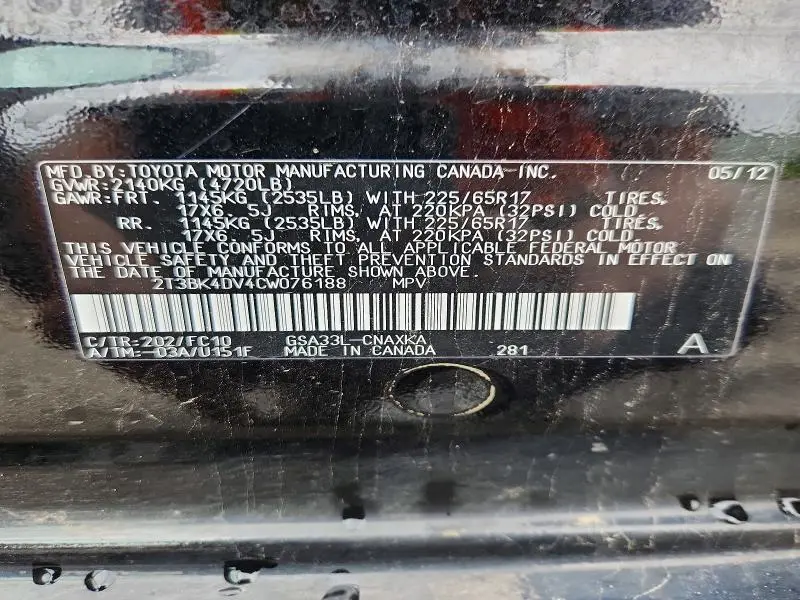 2012 TOYOTA RAV4 BASE  