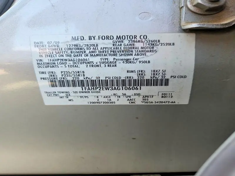 2010 FORD TAURUS SEL  