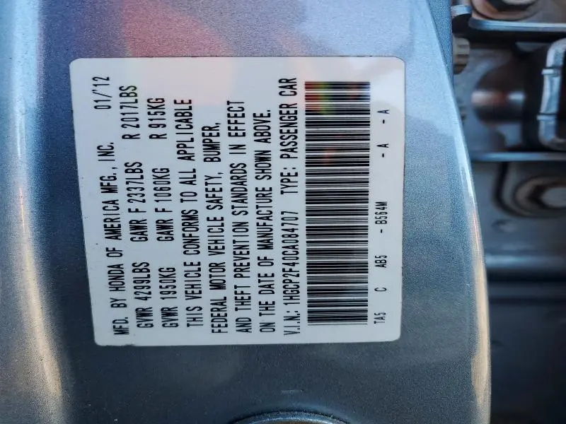 2012 HONDA ACCORD LXP  