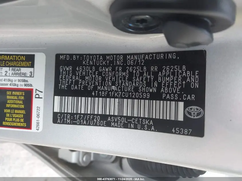 2012 TOYOTA CAMRY SE