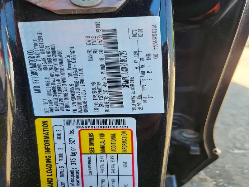 2019 FORD FUSION SE  
