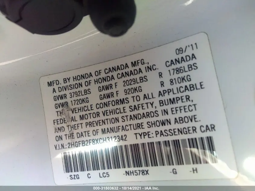 2012 HONDA CIVIC SDN EX