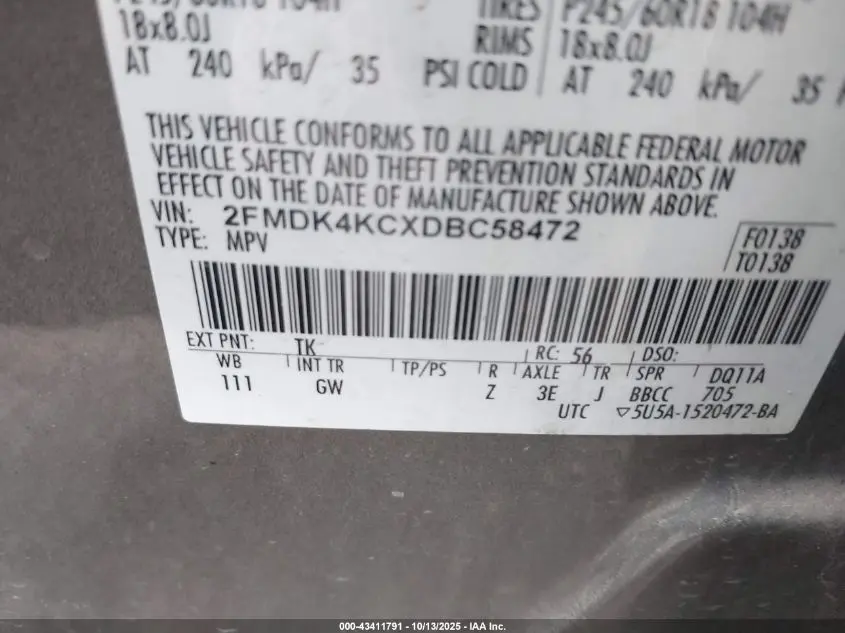 2013 FORD EDGE LIMITED