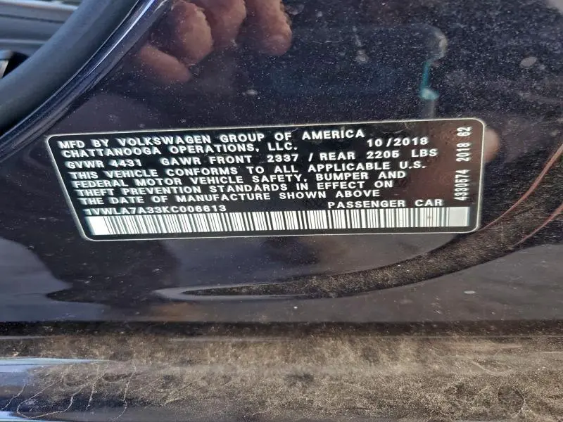 2019 VOLKSWAGEN PASSAT WOLFSBURG  