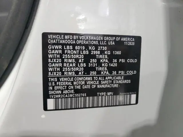 2021 VOLKSWAGEN ATLAS SE  