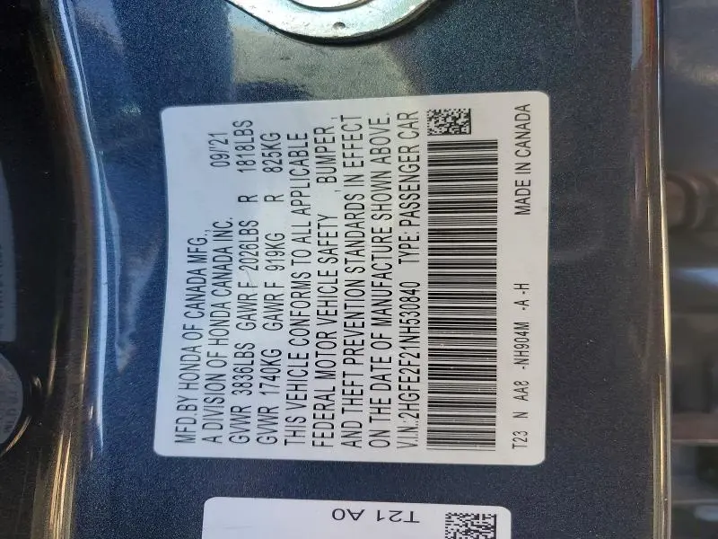 2022 HONDA CIVIC LX  