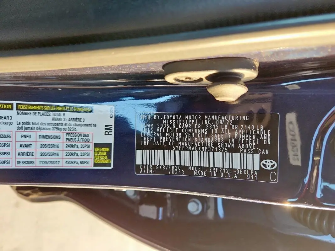 2022 TOYOTA COROLLA LE  