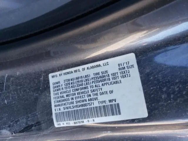 2017 HONDA ODYSSEY TOURING  