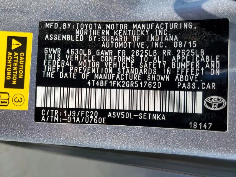 2016 TOYOTA CAMRY LE  