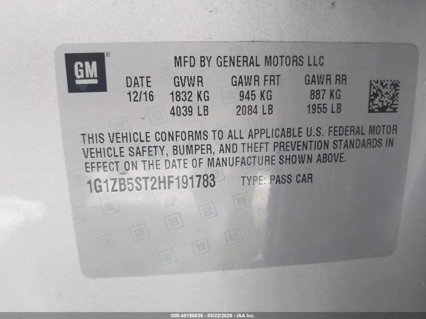 2017 CHEVROLET MALIBU LS