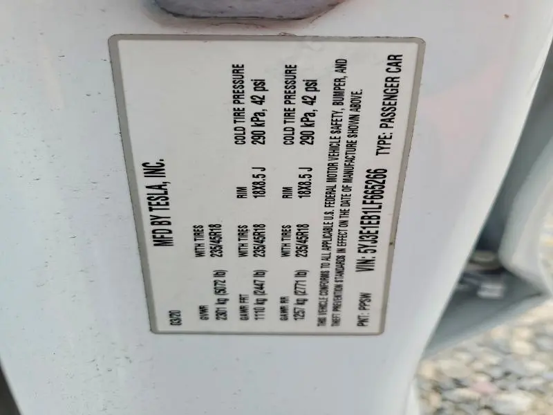 2020 TESLA MODEL 3   