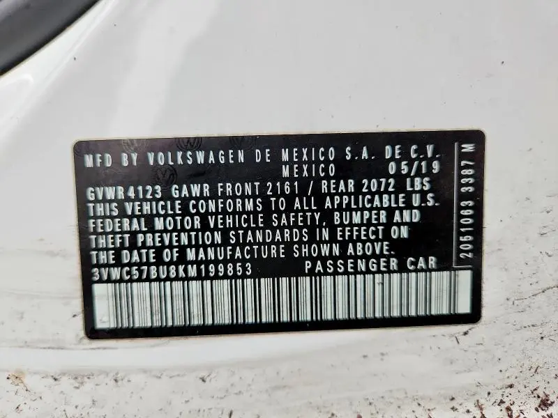 2019 VOLKSWAGEN JETTA S  