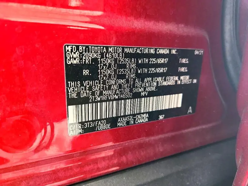 2021 TOYOTA RAV4 XLE  