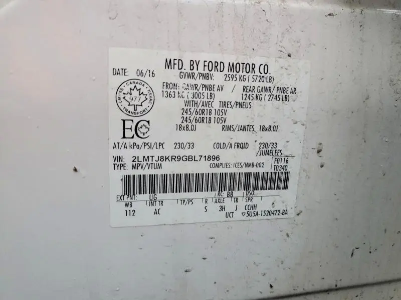 2016 LINCOLN MKX SELECT  