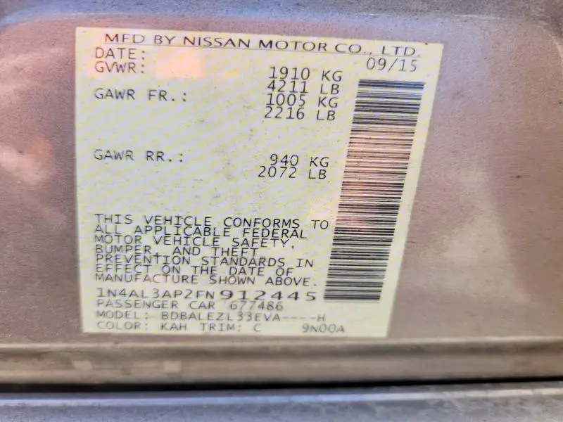 2015 NISSAN ALTIMA 2.5 S  