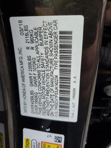 2018 HONDA ACCORD EXL  