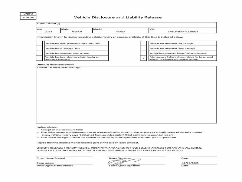 2023 NISSAN VERSA SV  