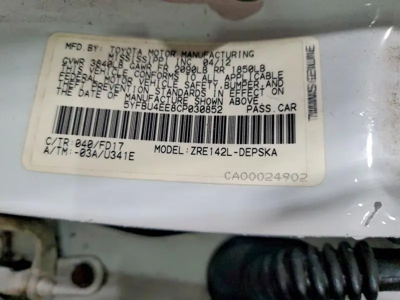 2012 TOYOTA COROLLA S  