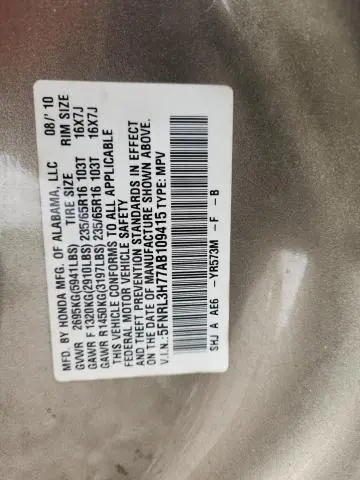 2010 HONDA ODYSSEY EXL  