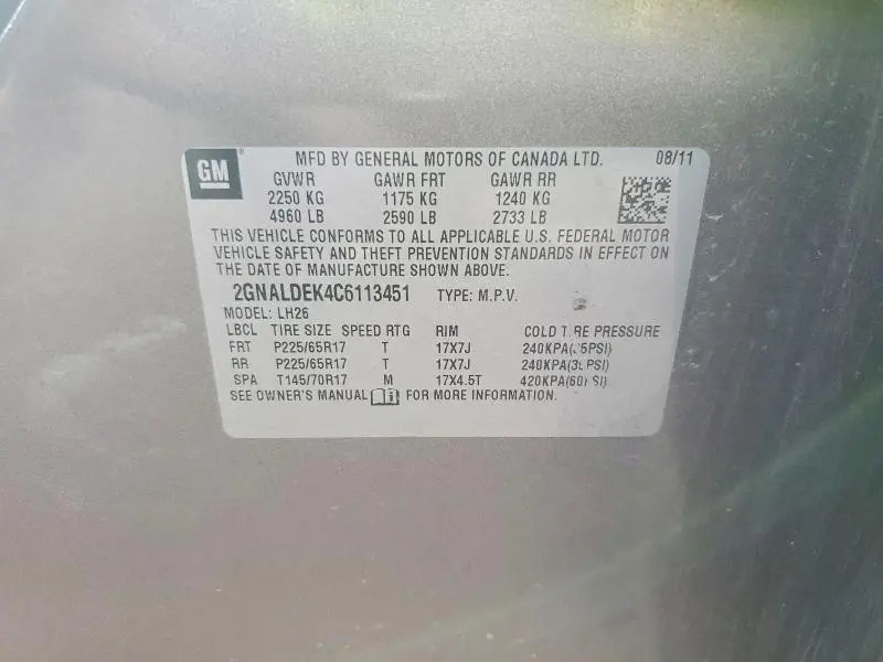 2012 CHEVROLET EQUINOX LT  