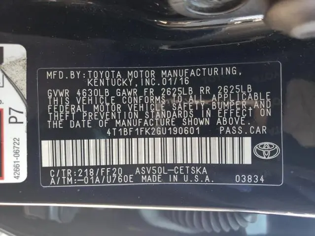 2016 TOYOTA CAMRY LE  
