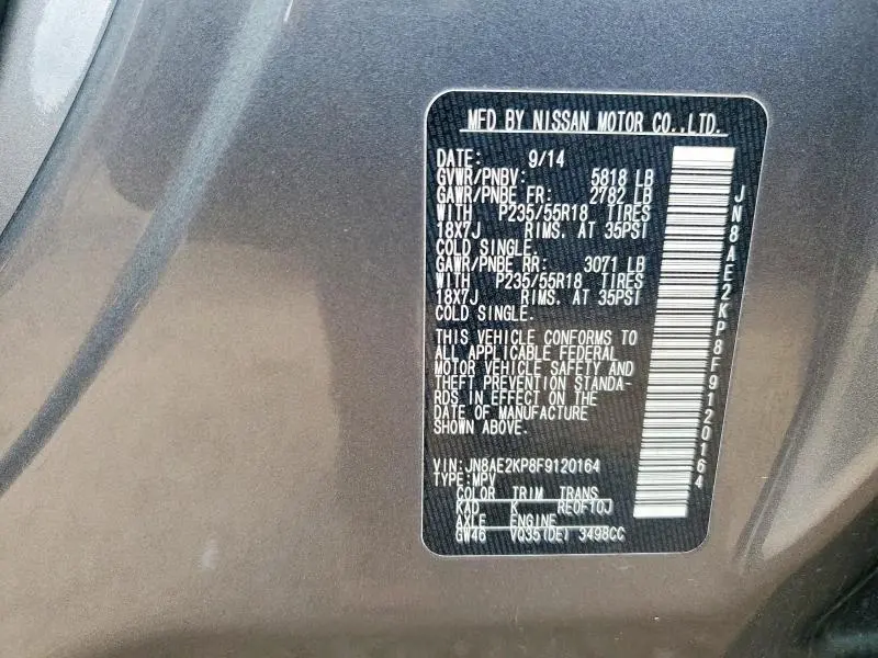 2015 NISSAN QUEST 3.5 S  