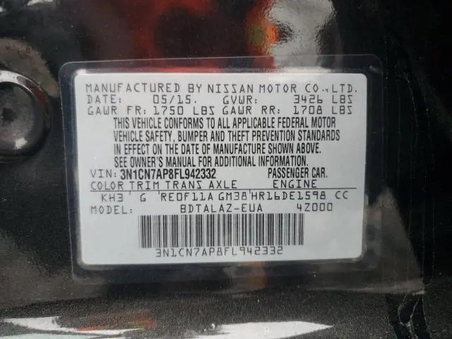 2015 NISSAN VERSA S  