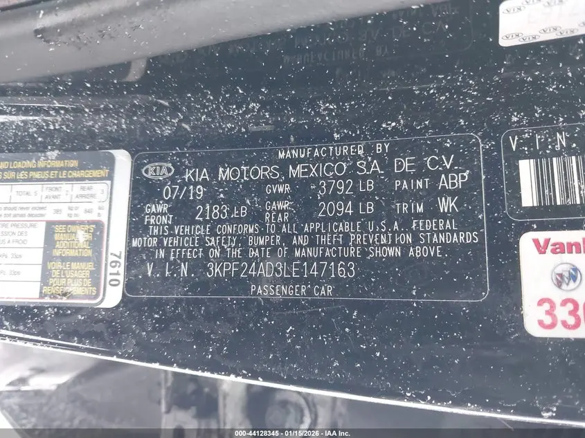 2020 KIA FORTE FE/LXS