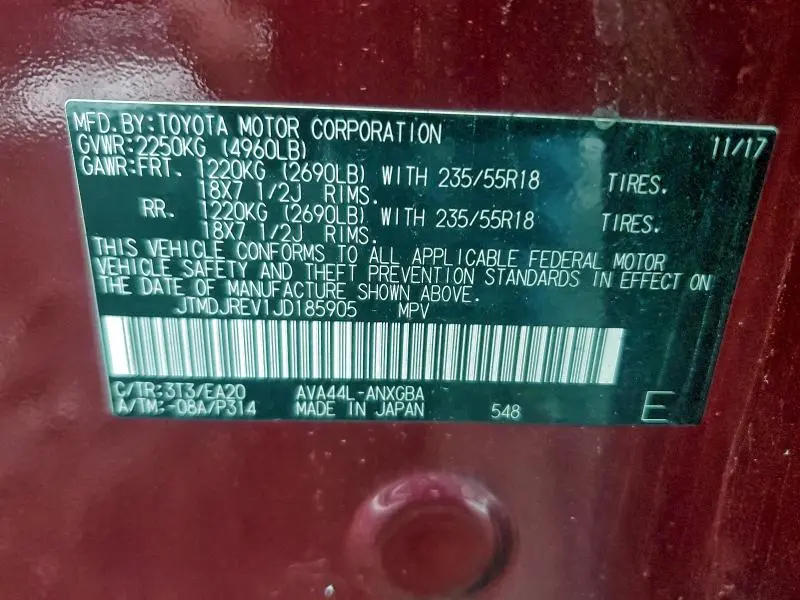 2018 TOYOTA RAV4 HV LIMITED  