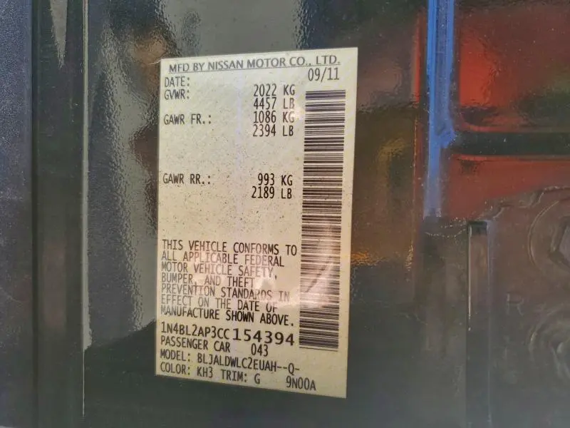 2012 NISSAN ALTIMA SR  