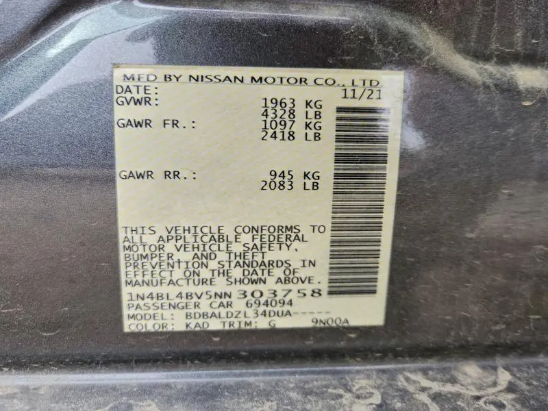 2022 NISSAN ALTIMA S  