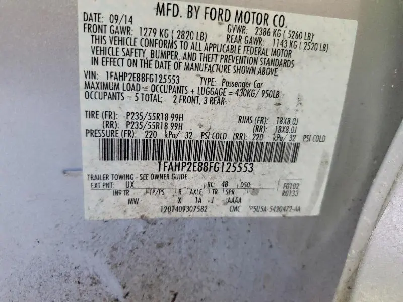 2015 FORD TAURUS SEL  