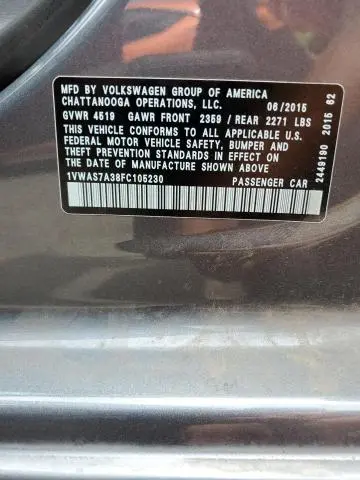 2015 VOLKSWAGEN PASSAT S  