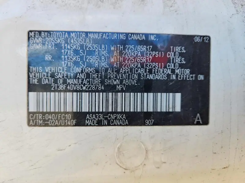 2012 TOYOTA RAV4 BASE  