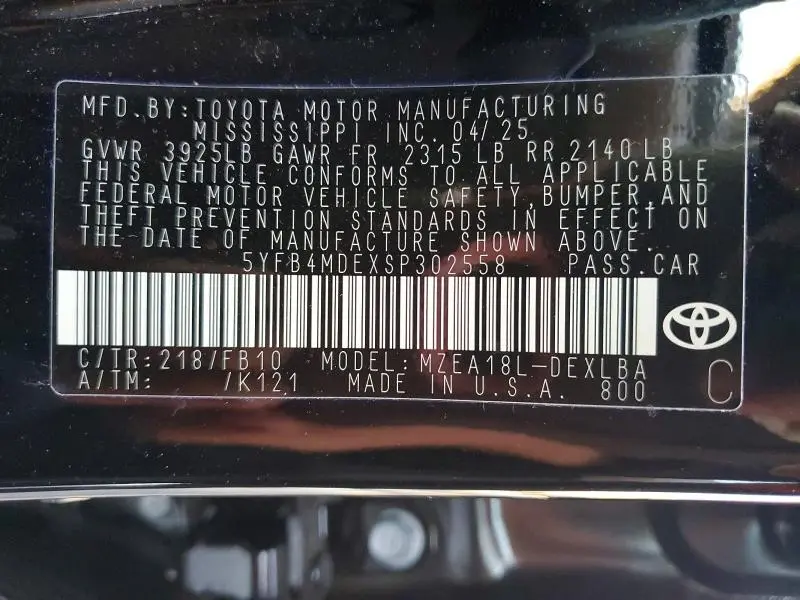 2025 TOYOTA COROLLA LE  